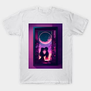 Valentine's day anime couple in moon T-Shirt